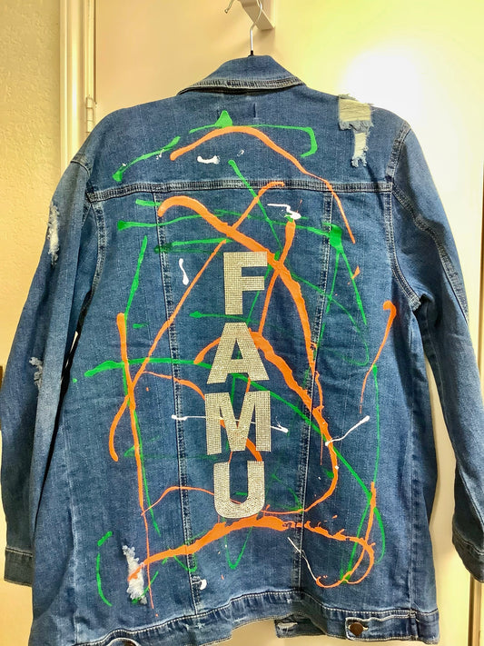 FAMU Bling - distressed denim jacket (large)